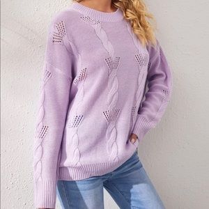 SHEIN Drop shoulder cable knit sweater, soft purple